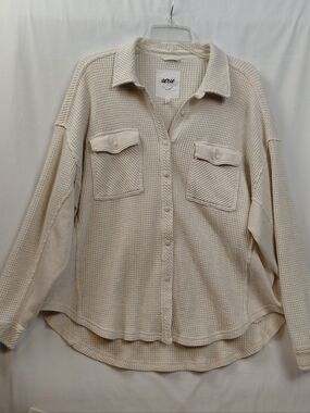 aerie Cream Lumberjane Waffle-Knit Button-Up Top Size Medium